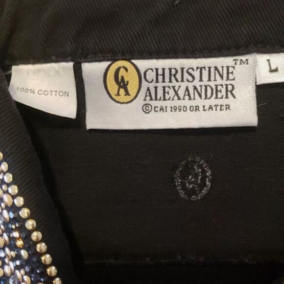 Christine Alexander jacket black denim gold & brown beading & crystals  Sz L - Picture 14 of 14